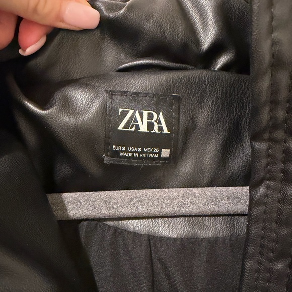 Zara Black Hooded Faux Leather Puffer Jacket - Women's - Picture 2 of 3
